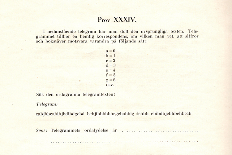 Gulnat papper med en uppgift ur ett prov.