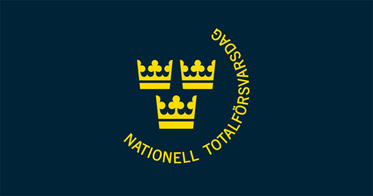 Logga med tre kronor och texten Nationell totalförsvarsdag.