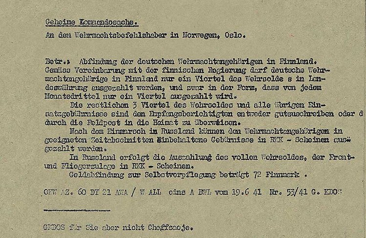 Faksimil på telegram som visar att Tyskland avser att invadera Sovjetunionen. Klicka på bilden för att förstora den.